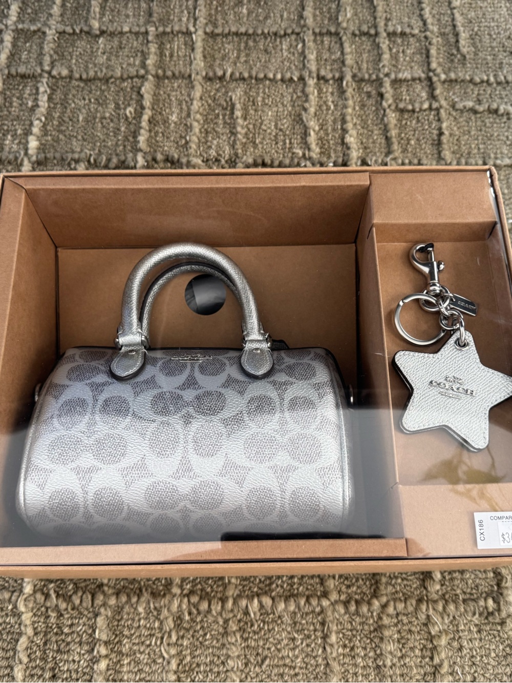 Coach CX186 Mini Rowan Crossbody Bag & Star Mirror Charm Silver Signature Canvas